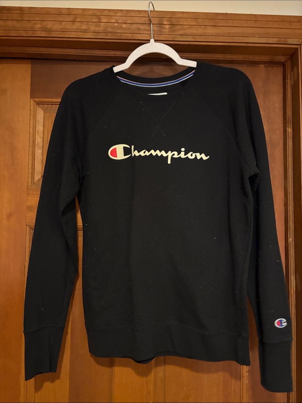 Champion Black Crewneck Sweatshirt with Script Logo